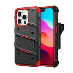 ZIZO Bolt Bundle for iPhone 15 Pro Case with Screen Protector Kickstand Holster Lanyard - Red