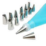 HiFam 12 PCs Cake Decorating Nozzle with Icing Piping Bag | Frosting Icing Piping Bag Tips with Steel Nozzles | Reusable & Washable | (12 Pcs)