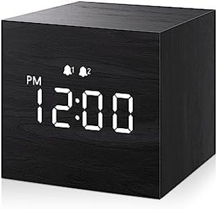 JALL Digital Alarm Clock, with Wooden Electronic LED Time Display, Dual Alarm, 2.5-inch Cubic Small Mini Wood Made Electric Clocks for Bedroom, Bedside, Desk, Black