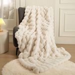 macinso Super Comfort Oversized Warm Thick Bubble Double Sided Plush Rabbit Faux Fur Throw Blanket, Fluffy Blanket,Soft Cozy Blanket for Couch Chair Bed Sofa Living Room,White50'' x 60''