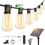 OHLUX 120FT Solar String Lights Outdoor with Remote, 2200K Soft Warm Patio Lights with 52 Shatterproof ST38 Tear-Drop LED Filament Bulbs, Dimmable Outside Edison Hanging Light for Backyard Deck Roof