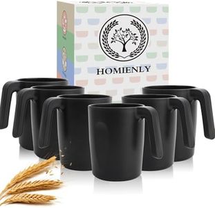 Homienly Wheat Straw Cups with Handle Set of 6, Alternative to Plastic Mugs with Handles, Unbreakable Kids Mugs, Reusable Drinking Cups Set, Microwave and Dishwasher Safe Cups for Kitchen(Black)
