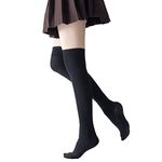 Verdancy Yoga Pilates Thigh High Socks with Grips for Women Fleece Non Slip Cushioned Over Knee Socks for Barre Ballet (Black)