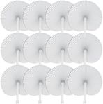 Lee-buty 36 Pack Folding Paper Fans Round Shape Handheld Fans Plastic Handle Wedding Party Favors White