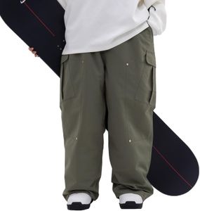 SNOWVERB Womens Mens Super Baggy 15K Waterproof Snowboard Ski Pants Workwear Loose Fit Snow Pants for Winter Sports Army Green