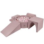 KiddyMoon Foam Playground For Kids With Round Ballpit (200 Balls ∅ 7Cm/2.75In) Soft Obstacles Course And Ball Pool, Heather: Pastel Beige/Powder Pink/Pearl