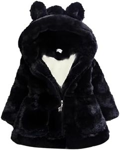 Yimoon Girls Winter Fleece Coats Kids Ear Hooded Faux Fur Jacket Toddler Thicken Warm Fuzzy Jacket Outwear(Black-5Y)