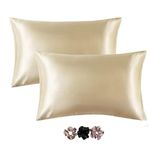 Pillowish Silk Satin Pillow Covers (Set of 2) with 3 Free Satin scrunchies, 2 King Size Soft Pillowcase with 3 Silky Soft scrunchies Free (Golden)