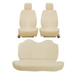 AUTOXYGEN Car Towel Seat Cover Accessories Front & Rear 100% Pure Cotton Fabric, Sweat Control Complete Set for Tiago (Front Detachable Headrest, Beige)