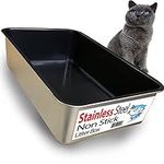 iPrimio Cat Litter Box Non-Stick Plated Stainless Steel XL Litter Pan – Odor and Rust Free – Easy to Clean & Designed by Cat Owners – No Residue Build up