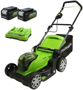 Greenworks 48V (2x24V) Tondeuse à Gazon Sans Fil pour Pelouses Jusqu'à 440m², Largeur de Coupe 41 cm, Sac de 50L, INCLUS Deux Batteries de 24V 4Ah et Chargeur Double, Garantie 3 Ans, G24X2LM41K4X