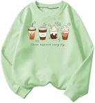 SOLY HUX Girl's Cute Graphic Crew Neck Sweatshirt Long Sleeve Pullover Tops T Shirt Green Cat 10Y