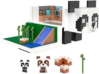 Mattel Minecraft Coffret Collection Mini Têtes Modulables, La Maison du Panda avec 1 maison à 2 niveaux et 2 figurines de pandas, Jouet Enfant, Dès 3 ans, HLL25