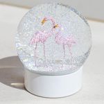 Mingfuxin Flamingo Snowglobe Crystal Ball with White Base, Glitter Glass Snow Globe Flamingo Christmas Snow Globe for Girls Kids Women Adults Gift,100MM