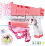 Reenovan Bubble Gun - Water Gun for Kids, 2 in 1 Bubble Machine Gun with Lights & Bubble Solution, Bubble Blaster Gun for Wedding Birthday Party, Outdoor Toys Gifts for Boys Girls（Pink）