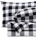 BEDELITE Flannel Sheets Queen Size Black and White Plaid - Super Soft Fleece Sheets Set Fluffy Extra Plush, 4 Piece(Include Fitted Sheet, Flat Sheet, 2 Pillowcases)