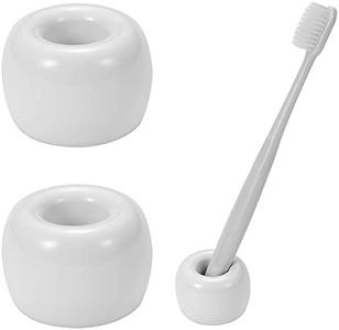 JMScape Mini Ceramic Couple Toothbrush Holder, Hand-Made 2 Piece Set for Bathroom Toothbrush Holder and Office Pen Holder, Suitable for Home Travel (White)