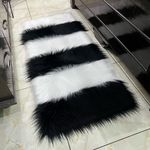 HOMDECLOYAL® Faux Fur Runner Hard Backing Rug, Fluffy Sheepskin Mat for Bedroom Living Room Floor Rug Home Décor Bedside Ruuner (3 feet x 5 feet - Rug, Black_White)