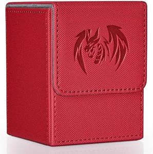 UAONO Card Deck Box for Yugioh MTG Cards, 100+ Deck Case with 2 Dividers Fits TCG CCG, PU Leather Card Storage Box Compatible with Collectible Trading Cards (Red, Sky Dragon)