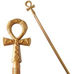 Spooktacular Creations Halloween Staff, Egyptian Costume Walking Cane Accessories for Dress Up, Gold Egyptian Style Walking Stick Toy Prop for Kids Women Men Halloween Cosplay Party Pretend Play