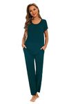 Smallshow Women's Maternity Nursing Pajamas Short Sleeve Postpartum Clothes Medium,Teal