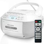Greadio Portable CD Player with Speakers, Boombox Cassette Player with Bluetooth, FM Radio, USB/AUX Playback, LCD Display, Remote Control, Tape Recording, Battery or Mains Powered, Headphone Jack