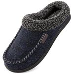 HomeTop Men's Warm Bedroom Memory Foam Slipper Fuzzy Sherpa Lined Slip on House Shoes with Anti-Skid Rubber Sole (7-8, Navy Blue)