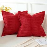 Artscope Red Cushion Covers Set of 2 Corduroy Decorative Square Striped Pillowcase with Stitched Edge Pillow Covers 40x40cm for Home Decor Sofa Bedroom Car