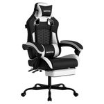 WOTSTA Gaming Chair with Footrest,High Back Gamer Chair with Massage Reclining Computer Chair Big and Tall Racing Gaming Chair Ergonomic Game Chair for Adults PVC Leather (White)