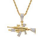 Moca Jewelry Iced Out Sniper Gun Shape Pendant 18K Gold Plated Chain Bling CZ Simulated Diamond Hip Hop Necklace for Men Women