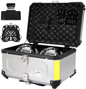 Gurblofy Motorcycle Top Case, 65L Aluminum Motorcycle Top Box with Anti-Theft Lock System, Waterproof, Dustproof, Easy Installation with Universal Bracket, Back Cushion Included, Silver, GBTC-65S