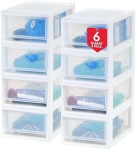 IRIS USA 5.7 L (6 US Qt.) Small Plastic Stacking Drawer, 8-Pack, Stackable Storage Organizer Unit with Sliding Drawer for Bedroom Kitchen Under Sink Pantry Craft Room Dorm Office, White