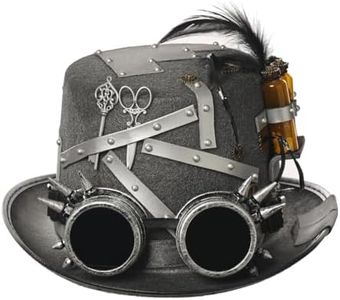 GRACEART Steampunk Top Hat for Men Women with Removable Goggle Antique Silver (Head circumferences=61cm, Antique Silver)