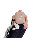 Ownest Compatible with AirPods Case Soft TPU with Gold Heart Pattern Cute Fruit Flowers Keychain Shockproof Cover Case for Girls Woman Airpods 2 &1-Floral