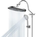 Hibbent 10 Inch High Pressure Rainfall Shower Head/Handheld Showerhead Combo with 12 Inch Adjustable Curved Shower Extension Arm,7-Spray,71-inch Hose Adhesive Showerhead Holder,Chrome