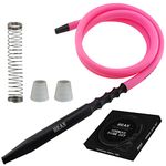 HRAN 100% Washable Pink Matt Silicone Shisha Hookah Hose Set with Complete Accessories 1.5 Meter Rust-Free Hookah Hose Detachable Aluminum Handle Mouthpiece Adaptor Anti-Kinking Spring Rubber Grommet