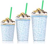 Iced Coffee Cup Sleeve for Large Sized Cups, Reusable Neoprene Iced Coffee Cup Holder for Hot Cold Drinks, Compatible with Starbucks, Dunkin Donuts, and More (Blue Floral Print)