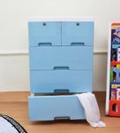 The Tickle Toe Plastic Chest of Drawer for Kids with 5 Drawers | Multipurpose Organizer for Boys in Blue Theme | Dresser Storage for Small Clothing & Toys with 2 Locks | L51xW33xH82Cm | Blue