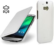 StilGut Book-Type Case for HTC One M8. Genuine Leather Flip Case for HTC One M8, White Nappa