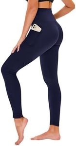 High Waisted Leggings for Women - No See Through Tummy Control Cycling Workout Yoga Pants with Pockets Reg & Plus Navy Blue