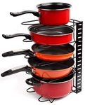 EverEx Adjustable Multipurpose Pan & Pot Tawa Rack Holder Stand Plate Dish Lid Tray Utensils Cookware Storage Shelf Organizer For Kitchen (Tabletop, Black,Alloy Steel, Tiered Shelf)