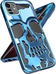 MOBILOVE Polycarbonate / Thermoplastic Polyurethane Back Cover Case For Iphone 11 | 3D Cool Hollow Skull Pattern | Skeleton Design And Luxury Plating | Shockproof And Protective Case (Blue)