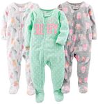 Simple Joys by Carter's Baby Girls' 3-Pack Loose Fit Flame Resistant Fleece Footed Pajamas, Owl/Cats/Dot, 18 Months