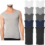 Andrew Scott Men's 10-Pack Color Muscle Tanks | Sleeveless Crew Workout Tank Top Cotton Undershirts (10 Pack- Black,Grey,Navy, Charcoal,White, Small)