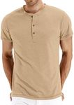 NITAGUT Mens Fashion Casual Front Placket Basic Short Sleeve Henley T-Shirts (M, 0 Vg Beige)