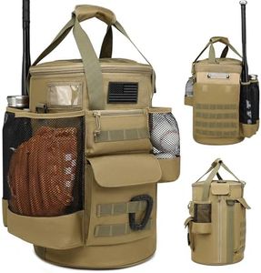 SunForMorning Baseball Bucket Bag Baseball Coaching Accessories Organizer Tactical Style Softball Bucket Bag with Anti-Slip Bottom, Multiple Pockets for Bat, Gloves, Scoreboards, Brown