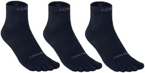 Azarxis Toe Socks Coolmax Crew Socks 3 Pairs Athletic Running Breathable Five Finger Socks for Men Women (Black - 3 Pairs, Large)