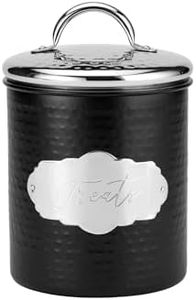 Amici Pet Cavalier Metal Canister Treats Jar, 40 Fluid Ounces, Black and Silver