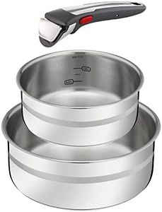 Jamie Oliver by Tefal Ingenio 3-Piece Saucepan Set, 1 Removable Handle, 2 Stainless Steel Pots, Induction, Oven Safe, Space Saving, Measuring Marks, L977S344