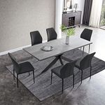 Modern Kitchen Dining MDF Table and Chairs for 6,7 Pieces Middle Butterfly Extension Leaf Table and PU Leather Dining Chairs for Kitchen, Living Room, Dining Room (Table + 6 Black Chairs)